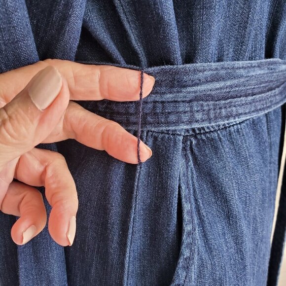 A New Day 100% Cotton Chambray Denim Shirtdress Deep Blue Cowgirl Tie Belt S - Picture 7 of 16